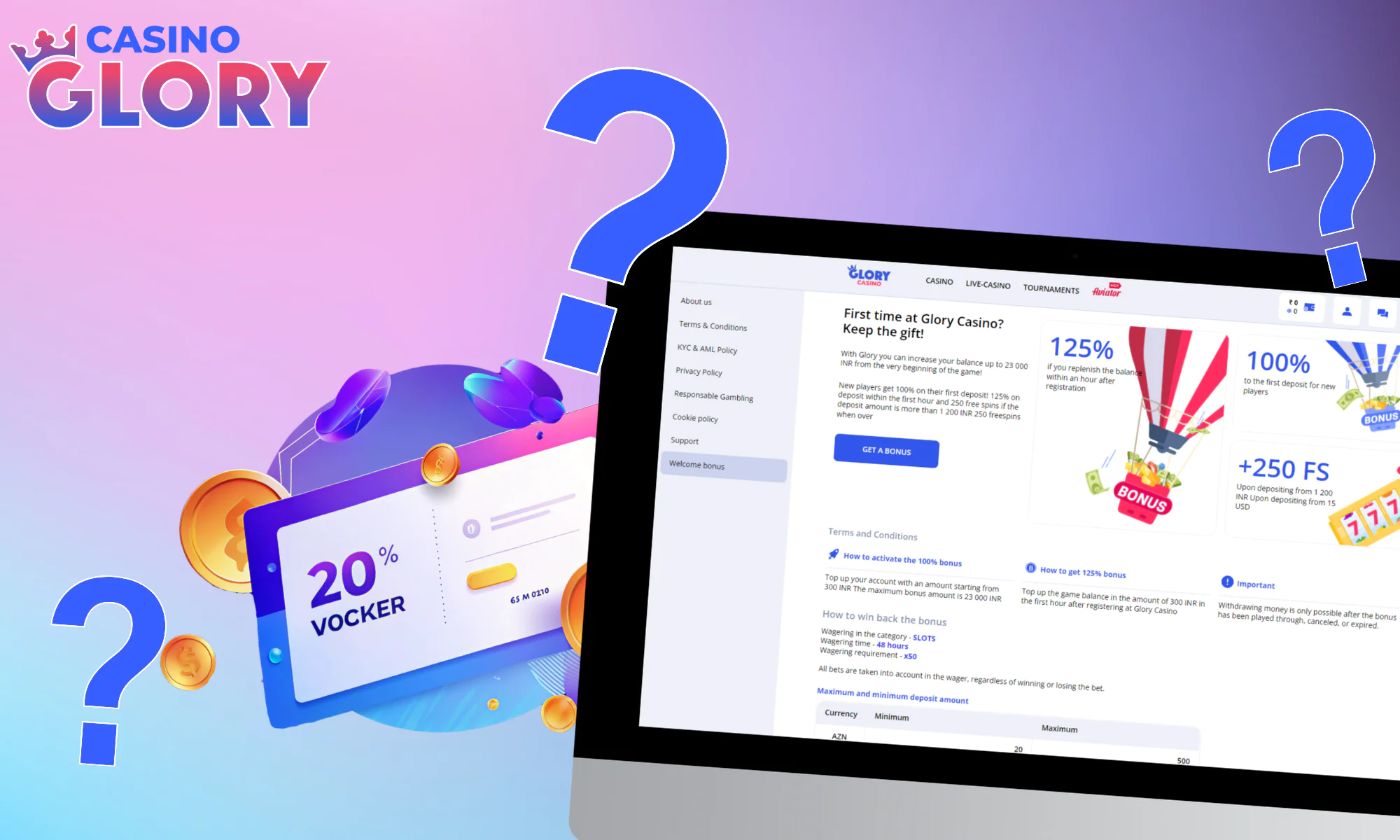 Glory Casino, promosyon kodları aracılığıyla para yatırma bonusu sunmuyor